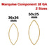 14k Gold Filled Marquise Component, 2 Sizes, (GF-715)